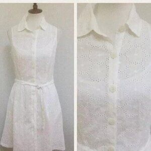 ISAAC MIZRAHI WHITE COTTON EYELET SLEEVELESS DRESS SIZE M